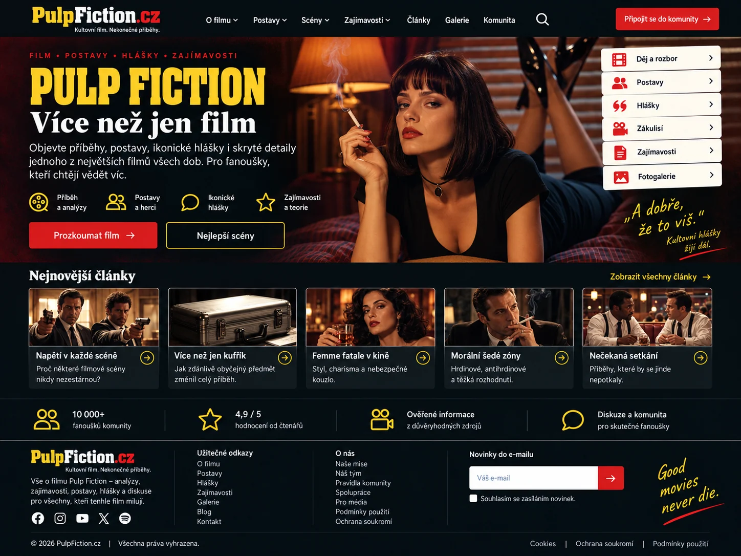 Ilustrační filmově laděný návrh projektu PulpFiction.cz